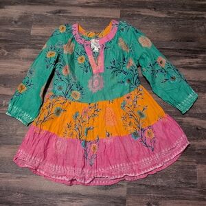 Lulalife S Longsleeve 100% Cotton Floral Top Tiered Print Fit and Flare